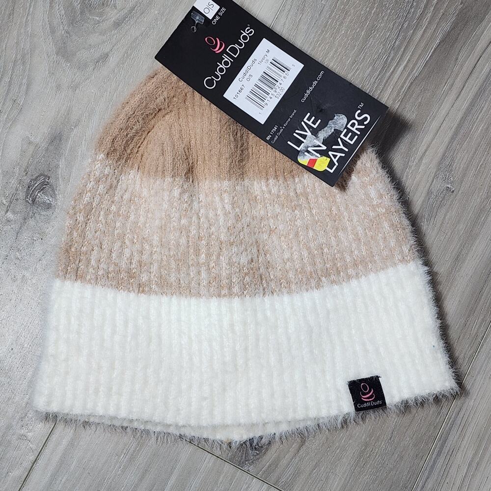 Cuddl Duds Beanie Women's Medium Ivory Feather Knit New